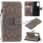 For Huawei Honor X10 Pressed Printing Sunflower Pattern Horizontal Flip PU Leather Case Holder & Card Slots & Wallet & Lanyard(Grey)