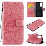 For Huawei Honor X10 Pressed Printing Sunflower Pattern Horizontal Flip PU Leather Case Holder & Card Slots & Wallet & Lanyard(Pink)