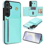 For Samsung Galaxy S24 5G Three Fold Card Bag Phone Case with Long Lanyard(Mint)