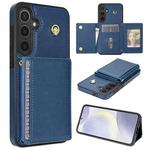 For Samsung Galaxy S24 5G Three Fold Card Bag Phone Case with Long Lanyard(Blue)