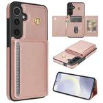 For Samsung Galaxy S24 5G Three Fold Card Bag Phone Case with Long Lanyard(Rose Gold)