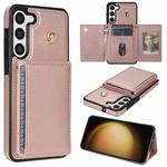 For Samsung Galaxy S23+ 5G Three Fold Card Bag Phone Case with Long Lanyard(Rose Gold)