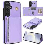 For Samsung Galaxy S24 FE 5G Three Fold Card Bag Phone Case with Long Lanyard(Purple)
