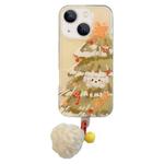 For iPhone 15 IMD Double Layer Printed TPU Hybrid PC Phone Case with Pendant(Christmas Tree Puppy)