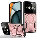 For Redmi A3 4G Large Window MagSafe Holder Phone Case(Rose Gold)