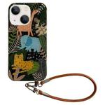 For iPhone 13 Animal Pattern IMD Full Coverage TPU Phone Case with Lanyard(Forest World)