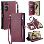 For Samsung Galaxy A17 5G Leather Stitching Multi-card Slot Zipper Phone Case(Wine Red)