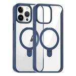 For iPhone 14 Pro Max High Transparency MagSafe Holder Phone Case(Dark Blue)