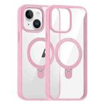 For iPhone 14 High Transparency MagSafe Holder Phone Case(Pink)