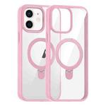 For iPhone 12 High Transparency MagSafe Holder Phone Case(Pink)