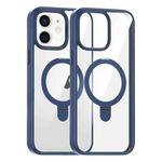 For iPhone 12 High Transparency MagSafe Holder Phone Case(Dark Blue)