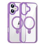 For iPhone 16 High Transparency MagSafe Holder Phone Case(Purple)