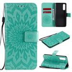 For OPPO Reno3 Pro 4G Sun Embossing Pattern Horizontal Flip Leather Case with Card Slot & Holder & Wallet & Lanyard(Green)