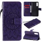 For OPPO Reno3 Pro 4G Sun Embossing Pattern Horizontal Flip Leather Case with Card Slot & Holder & Wallet & Lanyard(Purple)