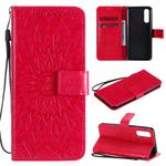 For OPPO Reno3 Pro 4G Sun Embossing Pattern Horizontal Flip Leather Case with Card Slot & Holder & Wallet & Lanyard(Red)