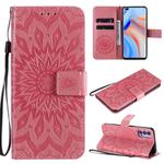 For OPPO Reno4 5G Sun Embossing Pattern Horizontal Flip Leather Case with Card Slot & Holder & Wallet & Lanyard(Pink)