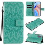 For OPPO Reno4 5G Sun Embossing Pattern Horizontal Flip Leather Case with Card Slot & Holder & Wallet & Lanyard(Green)