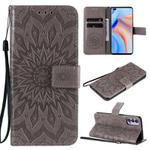 For OPPO Reno4 5G Sun Embossing Pattern Horizontal Flip Leather Case with Card Slot & Holder & Wallet & Lanyard(Grey)