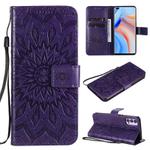 For OPPO Reno4 5G Sun Embossing Pattern Horizontal Flip Leather Case with Card Slot & Holder & Wallet & Lanyard(Purple)