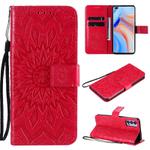 For OPPO Reno4 5G Sun Embossing Pattern Horizontal Flip Leather Case with Card Slot & Holder & Wallet & Lanyard(Red)