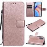 For OPPO Reno4 5G Sun Embossing Pattern Horizontal Flip Leather Case with Card Slot & Holder & Wallet & Lanyard(Rose Gold)