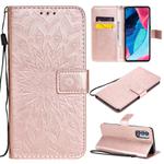For OPPO Reno4 Pro 5G Sun Embossing Pattern Horizontal Flip Leather Case with Card Slot & Holder & Wallet & Lanyard(Rose Gold)