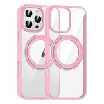 For iPhone 16 Pro High Transparency 360 Degree Rotating Holder MagSafe Phone Case(Pink)