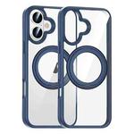 For iPhone 16 High Transparency 360 Degree Rotating Holder MagSafe Phone Case(Dark Blue)