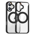 For iPhone 16 High Transparency 360 Degree Rotating Holder MagSafe Phone Case(Black)