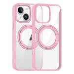 For iPhone 15 High Transparency 360 Degree Rotating Holder MagSafe Phone Case(Pink)