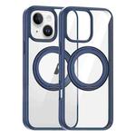 For iPhone 15 High Transparency 360 Degree Rotating Holder MagSafe Phone Case(Dark Blue)