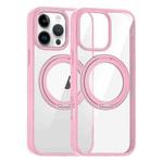 For iPhone 14 Pro Max High Transparency 360 Degree Rotating Holder MagSafe Phone Case(Pink)