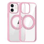 For iPhone 11 High Transparency 360 Degree Rotating Holder MagSafe Phone Case(Pink)