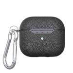 For AirPods 4 Litchi Texture TPU Shockproof Earphones Case with Hook(Black)