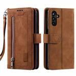 For Samsung Galaxy A17 5G Nine Card Zipper Bag Leather Phone Case with Lanyard(Brown)