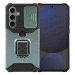 For Samsung Galaxy S24 FE 5G Camera Shield Card Slot PC Hybrid TPU Phone Case(Dark Green)