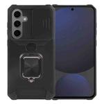 For Samsung Galaxy S24 FE 5G Camera Shield Card Slot PC Hybrid TPU Phone Case(Black)