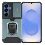 For Samsung Galaxy S25+ 5G Camera Shield Card Slot PC Hybrid TPU Phone Case(Dark Green)