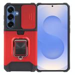 For Samsung Galaxy S25+ 5G Camera Shield Card Slot PC Hybrid TPU Phone Case(Red)