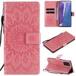 For Samsung Galaxy Note20 5G Sun Embossing Pattern Horizontal Flip Leather Case with Card Slot & Holder & Wallet & Lanyard(Pink)