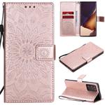 For Samsung Galaxy Note20 Ultra 5G Sun Embossing Pattern Horizontal Flip Leather Case with Card Slot & Holder & Wallet & Lanyard(Rose Gold)