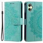 For Samsung Galaxy A06 5G / 4G Totem Flower Embossed Leather Phone Case with Lanyard(Green)