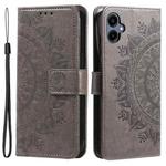 For Samsung Galaxy A06 5G / 4G Totem Flower Embossed Leather Phone Case with Lanyard(Grey)