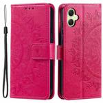 For Samsung Galaxy A06 5G / 4G Totem Flower Embossed Leather Phone Case with Lanyard(Red)