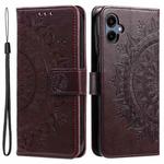 For Samsung Galaxy A06 5G / 4G Totem Flower Embossed Leather Phone Case with Lanyard(Brown)