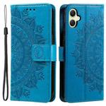 For Samsung Galaxy A06 5G / 4G Totem Flower Embossed Leather Phone Case with Lanyard(Blue)