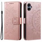 For Samsung Galaxy A06 5G / 4G Totem Flower Embossed Leather Phone Case with Lanyard(Rose Gold)