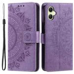 For Samsung Galaxy A06 5G / 4G Totem Flower Embossed Leather Phone Case with Lanyard(Purple)