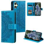 For Samsung Galaxy A07 4G Totem Flower Embossed Leather Phone Case with Lanyard(Blue)