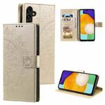 For Samsung Galaxy A17 5G Totem Flower Embossed Leather Phone Case with Lanyard(Gold)